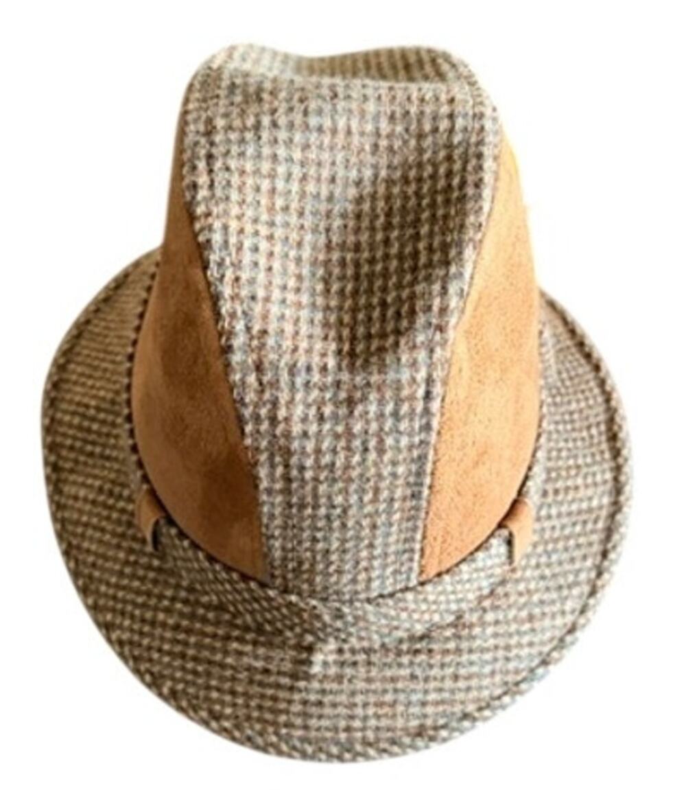 Dobbs Fifth Avenue New York Vintage Tweed Fedora Hat Tan Feather Approx 21"
